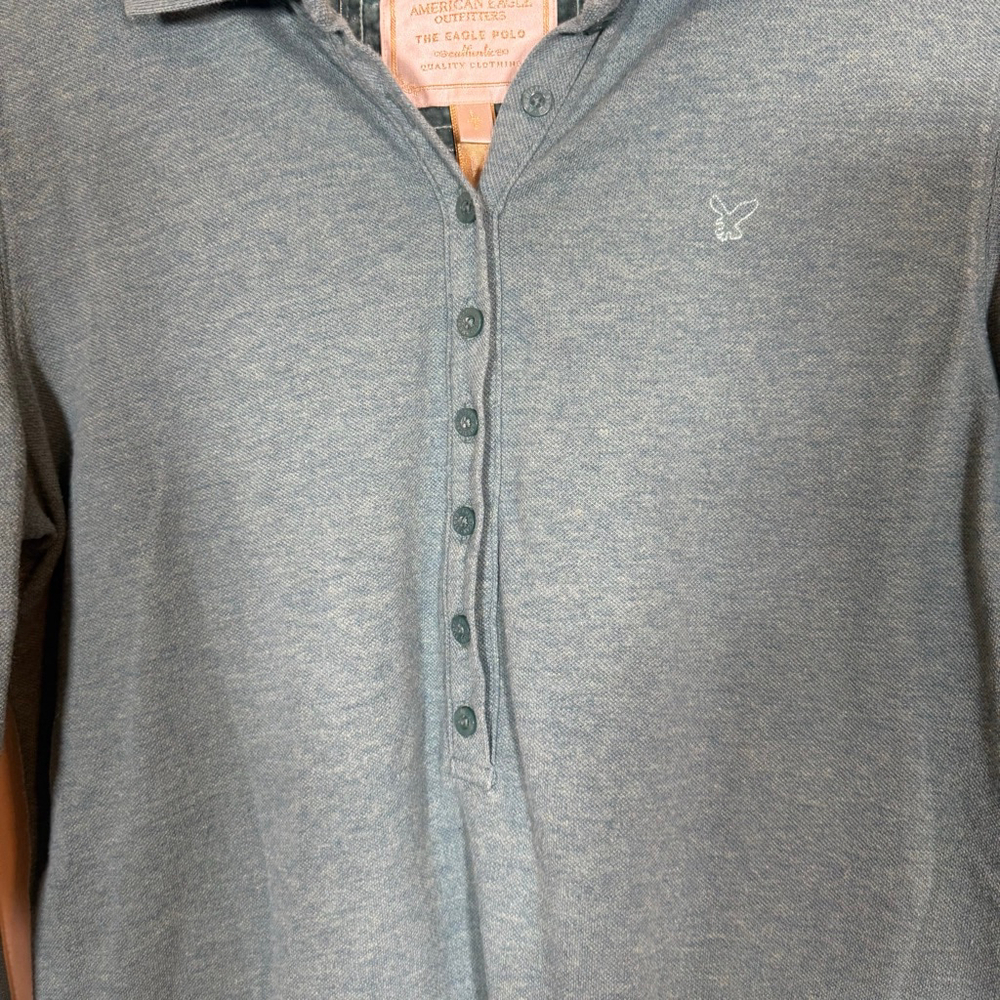 Y2K 2000s Teal Henley Long Sleeve Top Large Vintage American Eagle - Picture 6 of 8